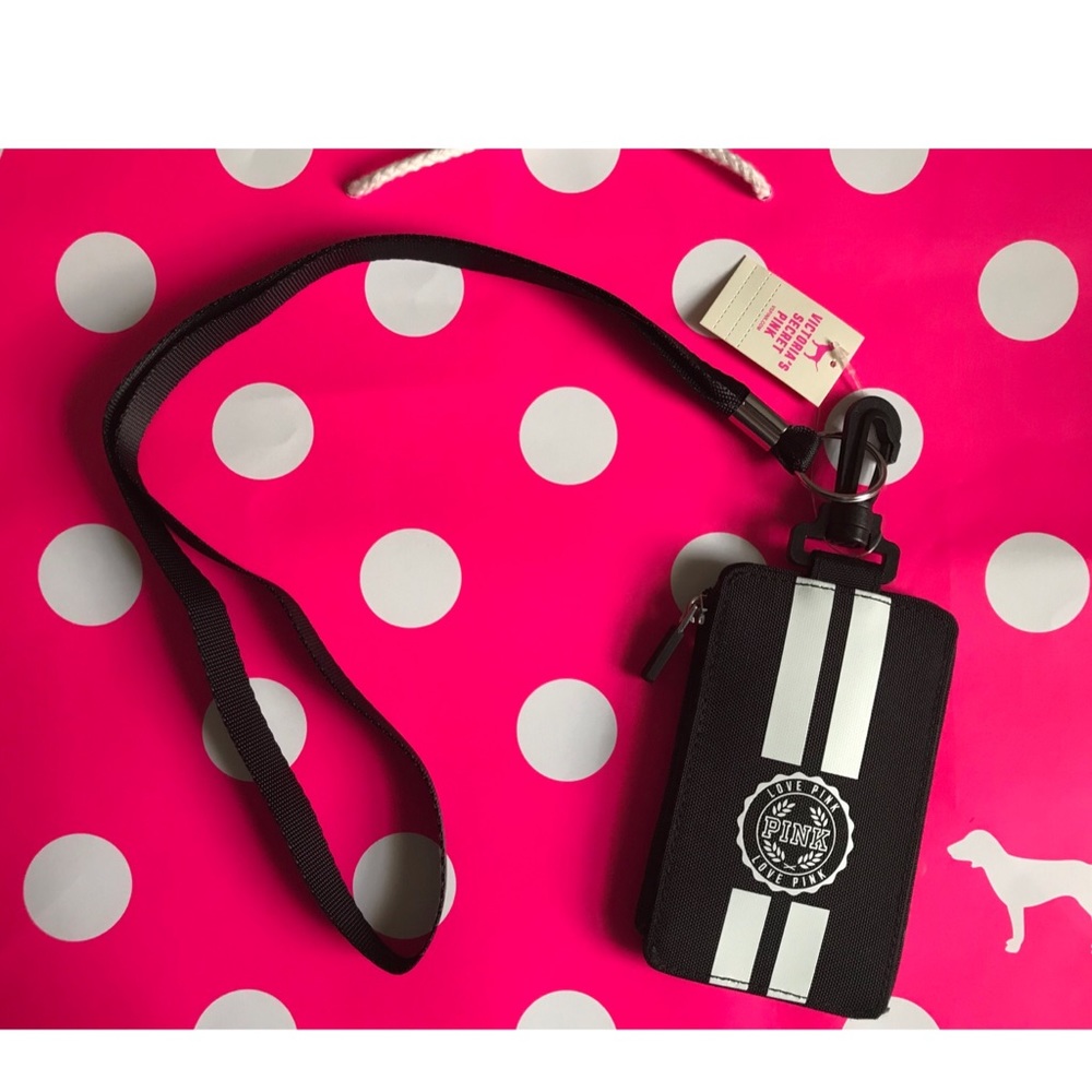 NWT💕VS PINK BLACK & WHITE LOGO LANYARD ID HOLDER - Picture 2 of 5
